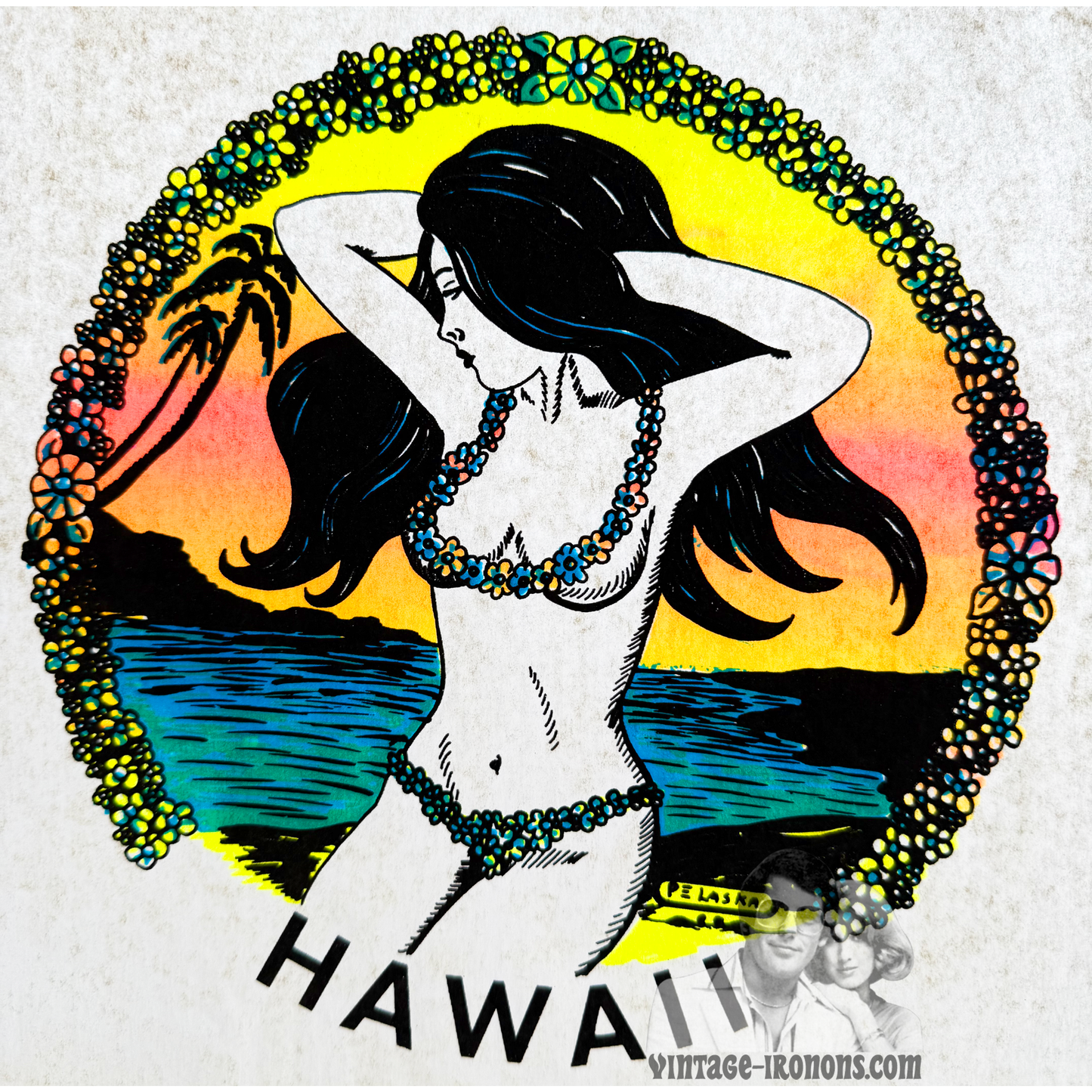Hawaii Hula Girl Vintage Iron On Heat Transfer