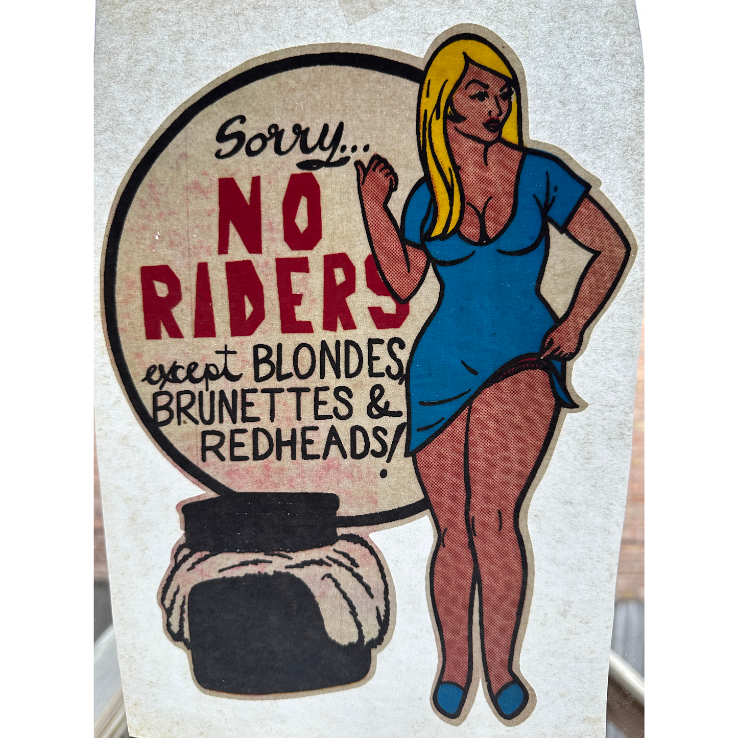 Sorry...No Riders Except Blondes, Brunettes, & Redheads! Vintage Iron On Heat Transfer