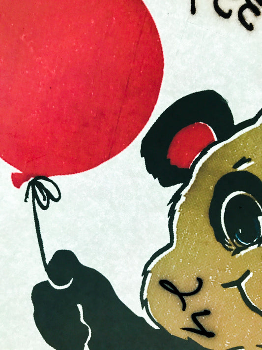 Panda and Balloon Vintage Iron On Heat Transfer