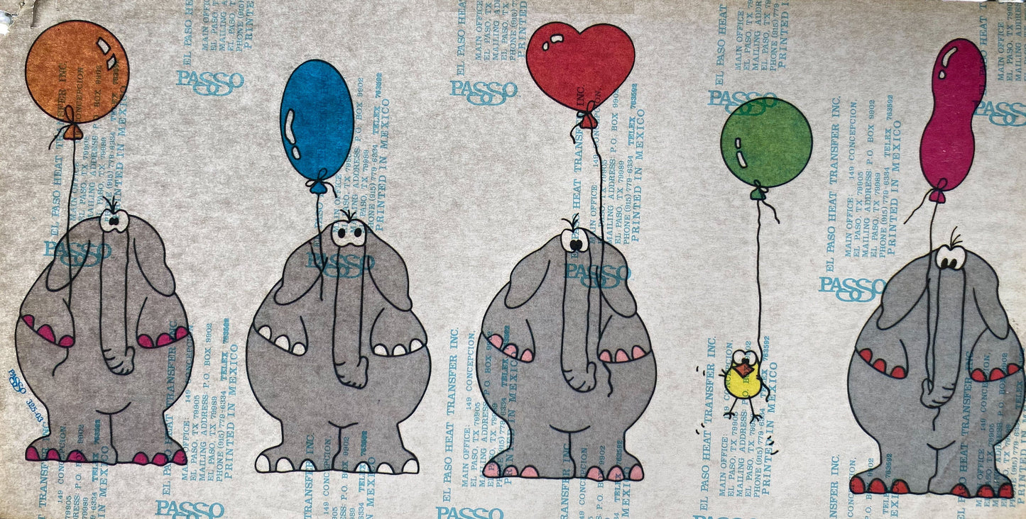 Elephants with Balloons Vintage Iron On Heat Transfer