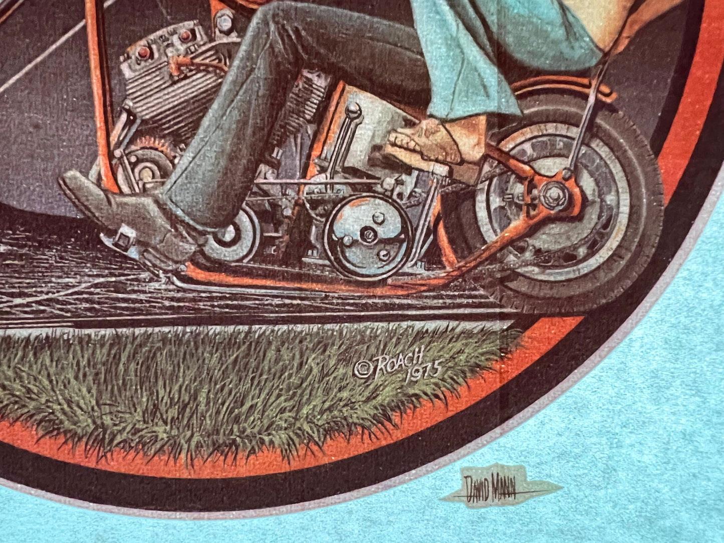 David Mann Couple Riding a Chopper 1975 Roach Vintage Iron On Heat Transfer