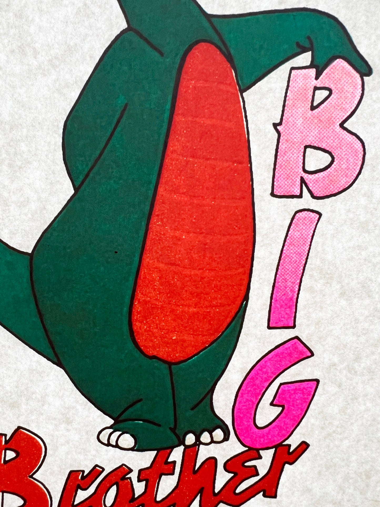 Big Brother Dinosaur Vintage Iron On Heat Transfer with Gritty Ink