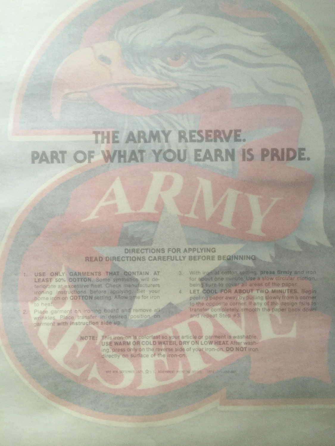 Army Reserve Vintage Iron On Heat Transfer