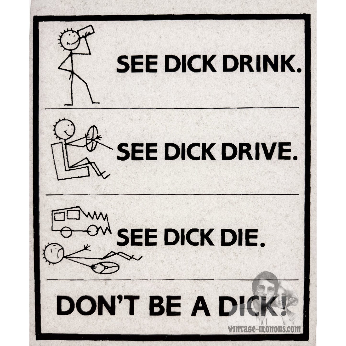 See Dick Drink... Vintage Iron On Heat Transfer