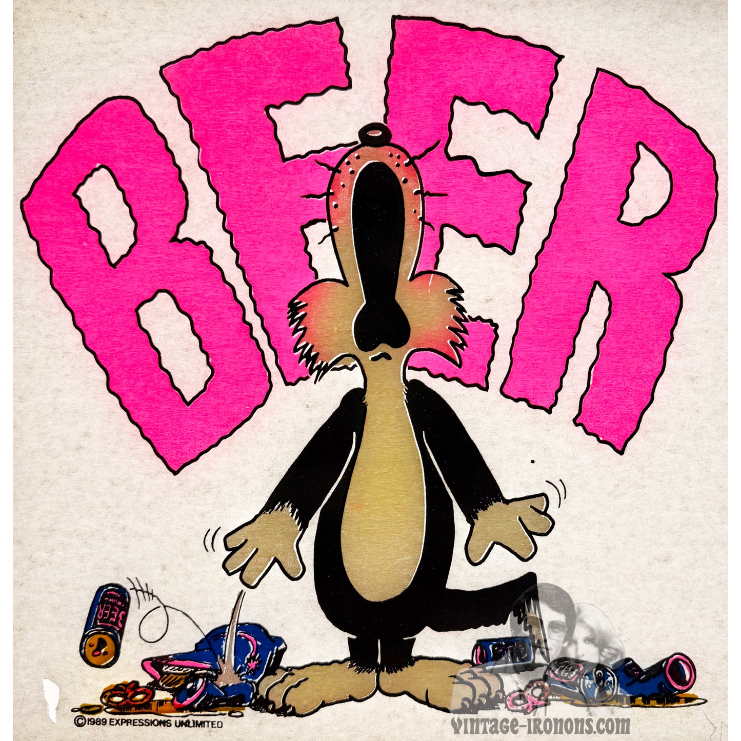 BEER with Yelling Cat Vintage Iron On Heat Transfer