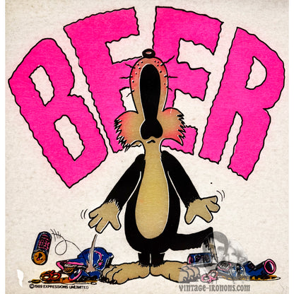 BEER with Yelling Cat Vintage Iron On Heat Transfer