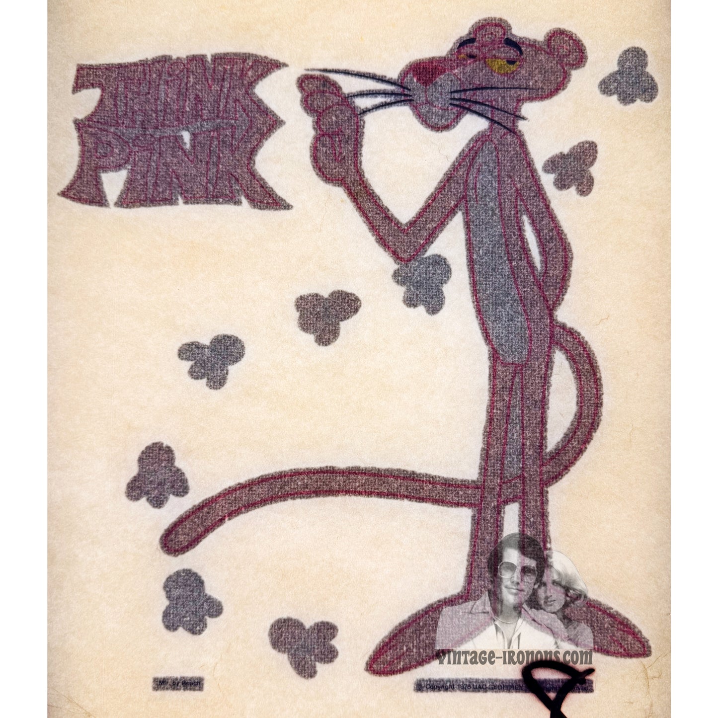 Pink Panther Think Pink Vintage Glitter Iron On Heat Transfer