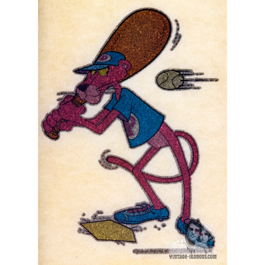 Pink Panther Playing Baseball Vintage Glitter Iron On Heat Transfer