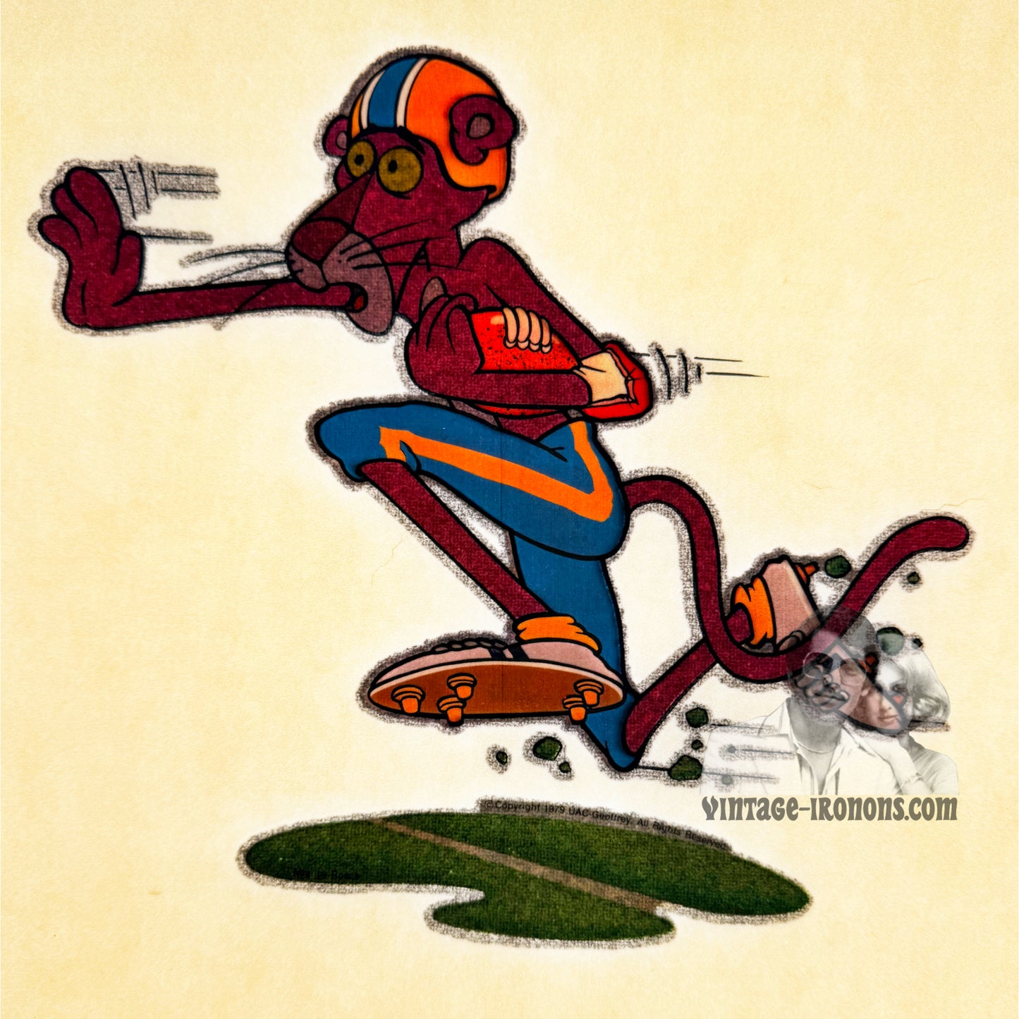 Pink Panther Playing Football Vintage Glitter Iron On Heat Transfer