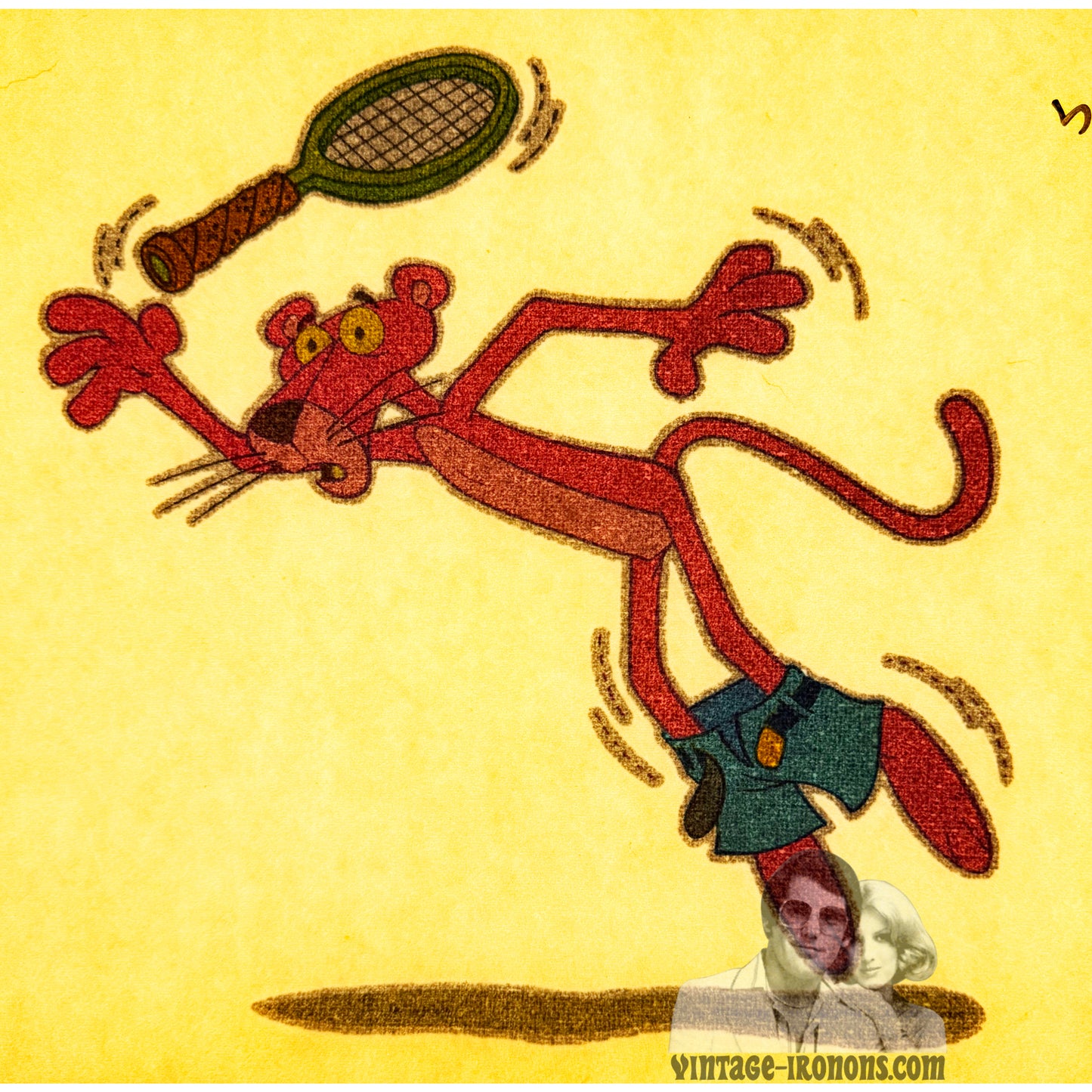 Pink Panther Playing Tennis Vintage Glitter Iron On Heat Transfer
