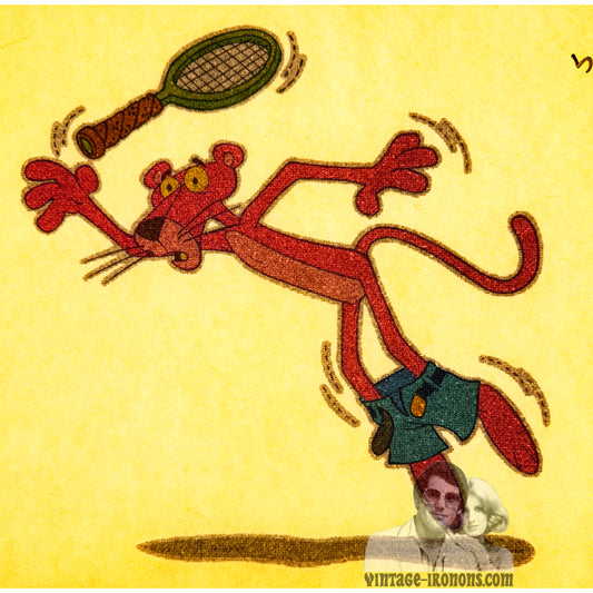 Pink Panther Playing Tennis Vintage Glitter Iron On Heat Transfer