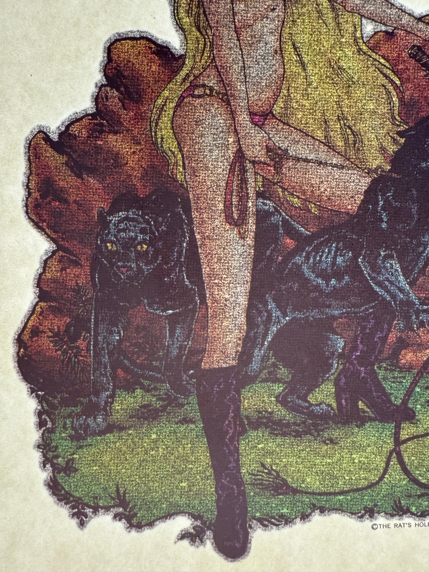 Blonde Pinup Panther Tamer Vintage Rat's Hole Glitter Iron On Heat Transfer
