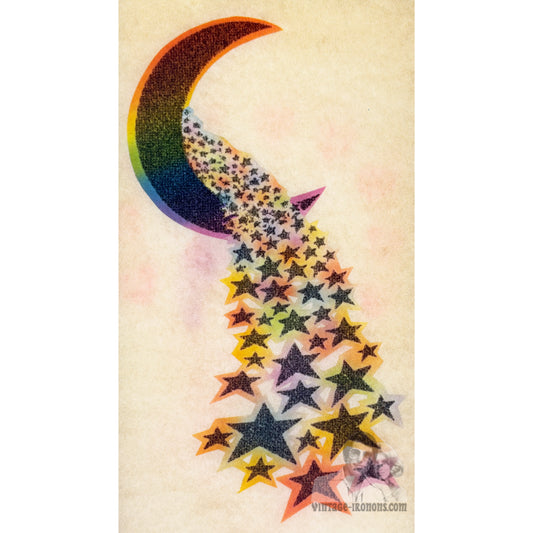 Rainbow Moon and Stars Vintage Glitter Iron On Heat Transfer