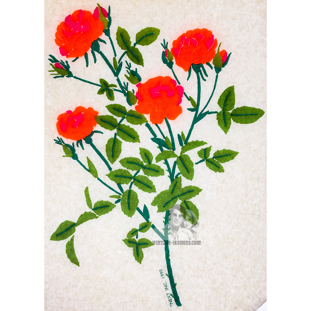 Orange Flowers Vintage Iron On Heat Transfer with Gritty Ink