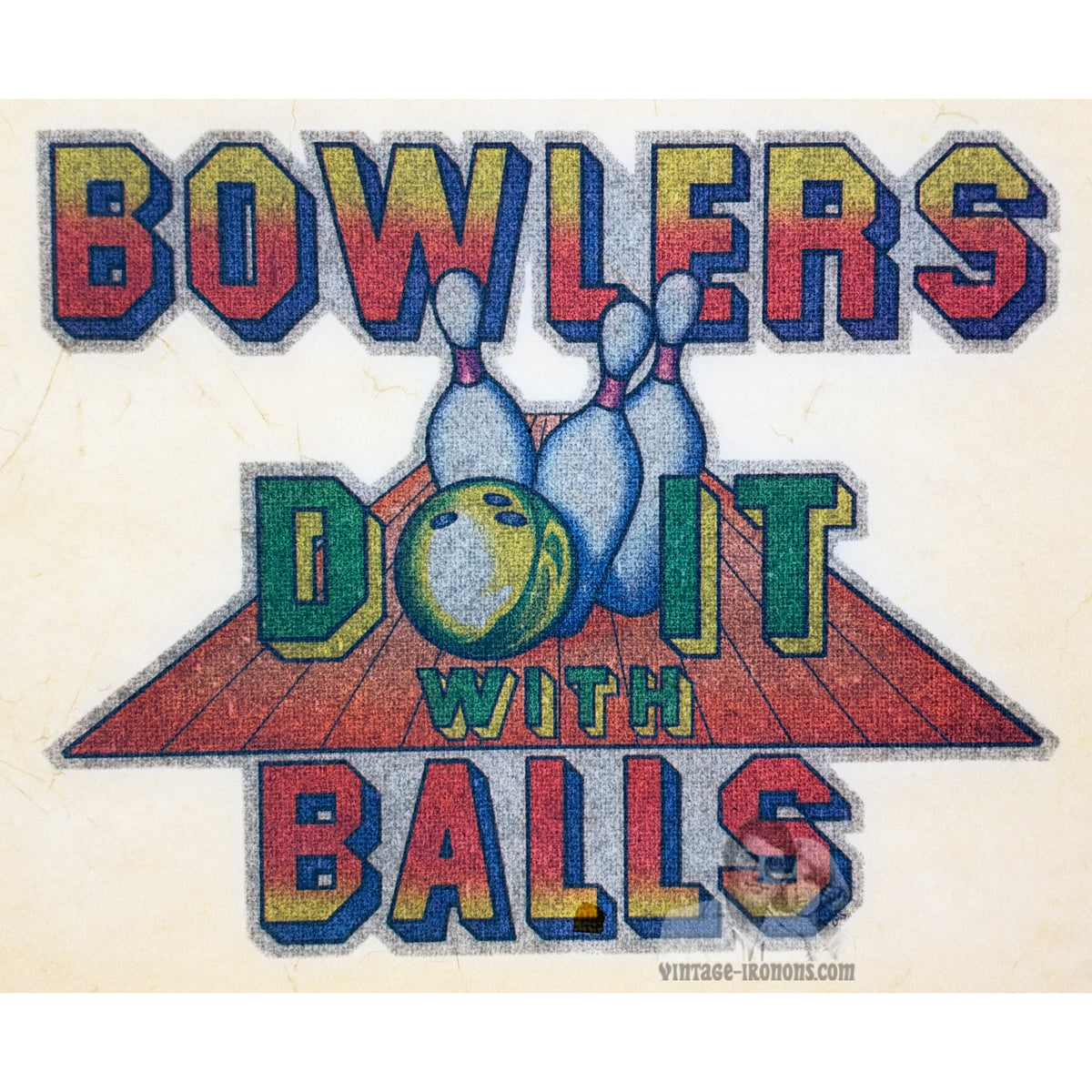 Bowlers Do It with Balls Vintage Glitter Iron On Heat Transfer