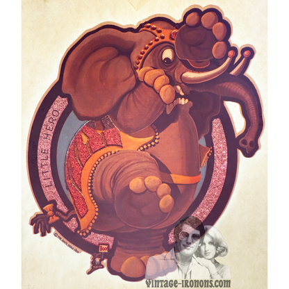 Little Hero Elephant and Mouse Vintage Iron On Heat Transfer