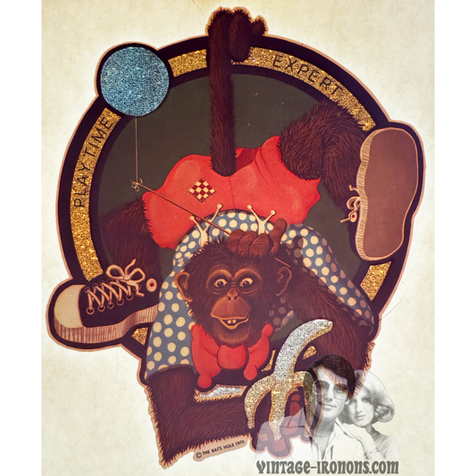 Playtime Expert Monkey Vintage Iron On Heat Transfer