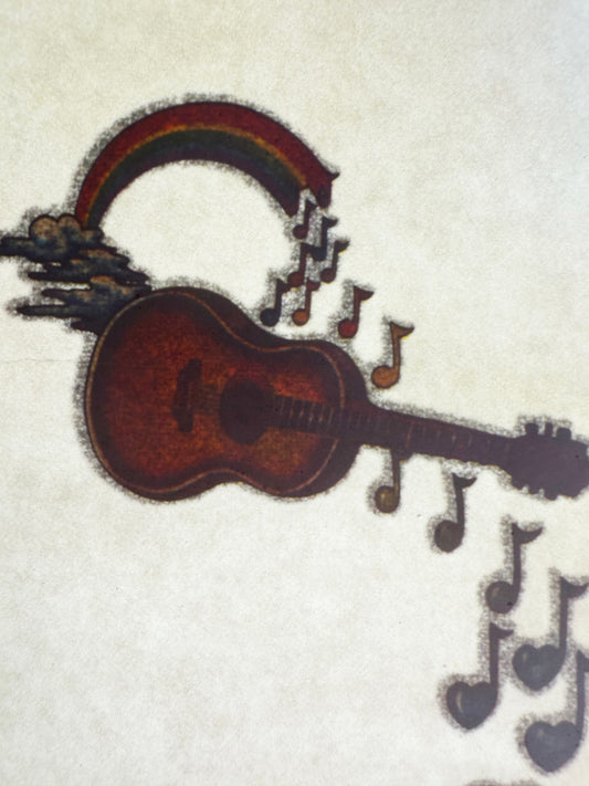 Guitar, Rainbow, and Hearts Vintage Iron On Heat Transfer