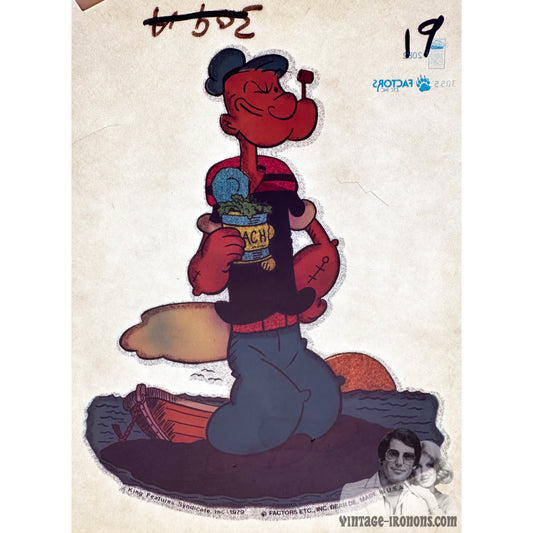 Popeye with Spinach Vintage Iron On Heat Transfer