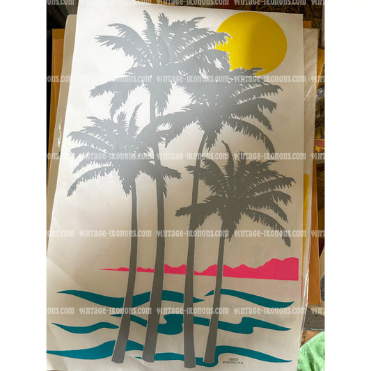 XL Palm Tree Ocean Neon Sunset Vintage Iron On Heat Transfer