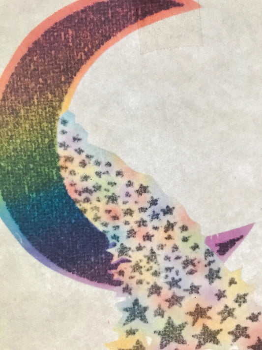 Rainbow Moon and Stars Vintage Glitter Iron On Heat Transfer