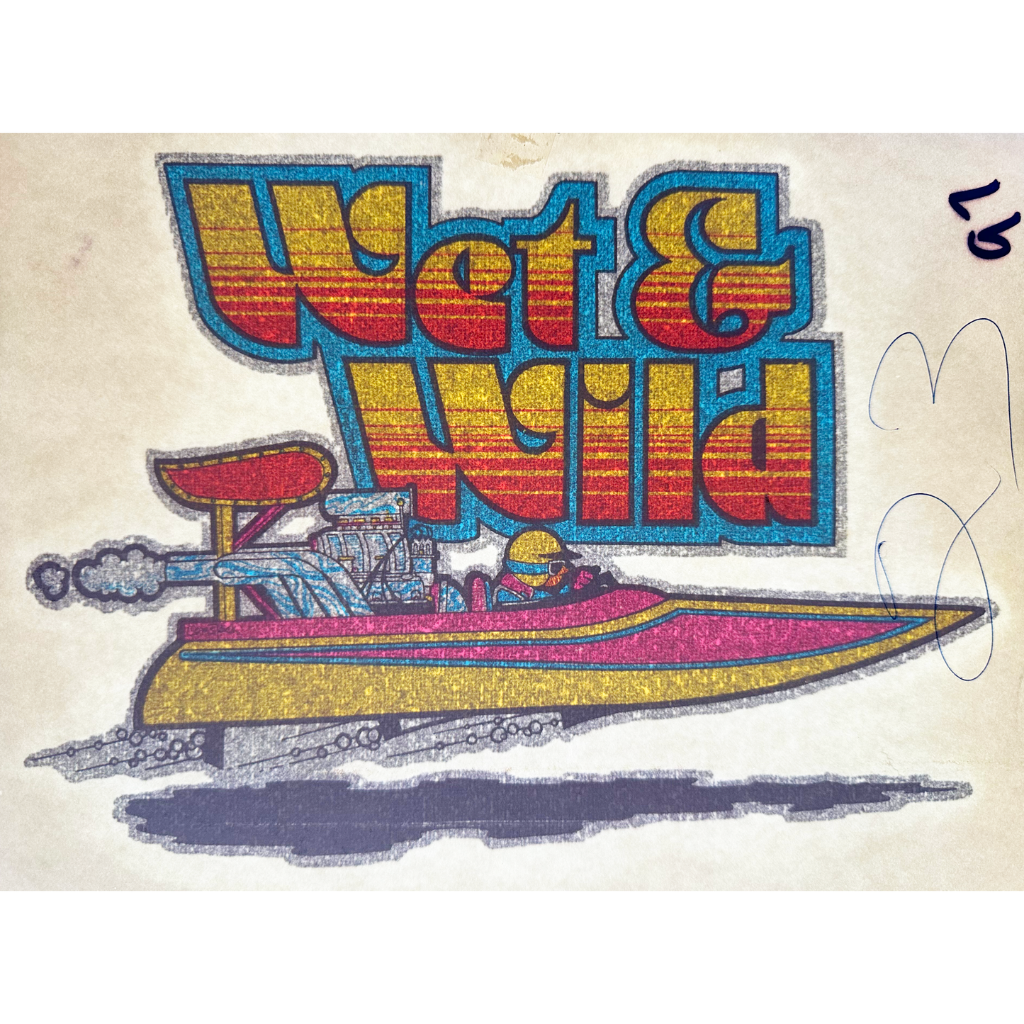 Wet & Wild Speed Boat Racing Vintage Glitter Iron On Heat Transfer