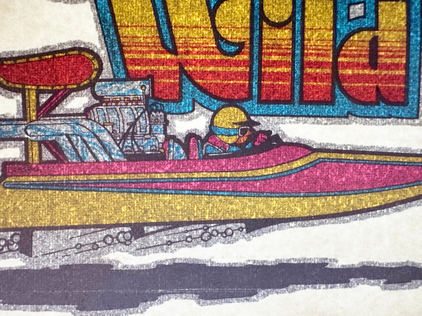 Wet & Wild Speed Boat Racing Vintage Glitter Iron On Heat Transfer