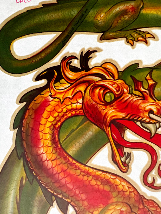 Fire Breathing Dragon Vintage Iron On Heat Transfer