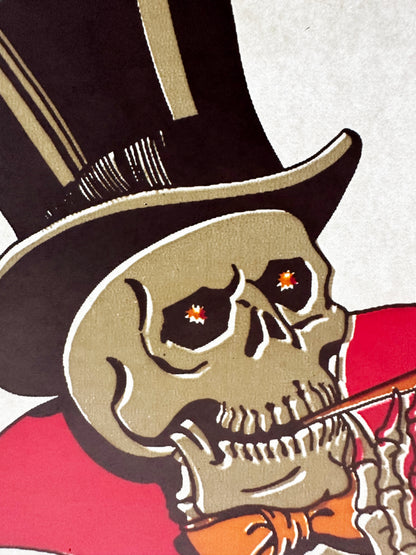 Top Hat Smoking Skeleton with Roses Vintage Iron On Heat Transfer