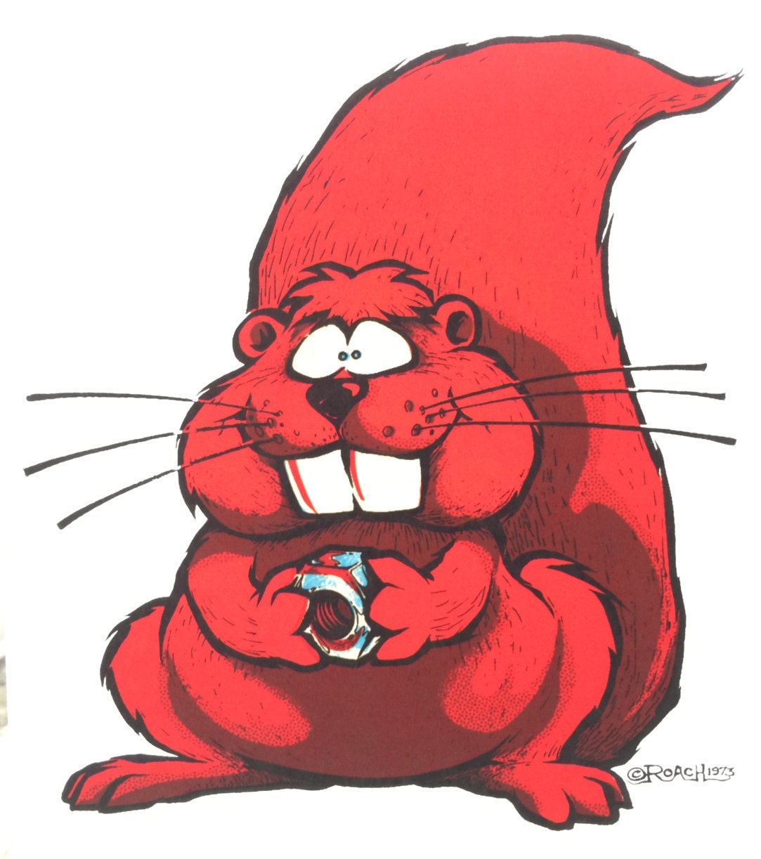 Squirrel with a Nut Vintage 1973 Roach Incorporated Iron On Heat Transfer