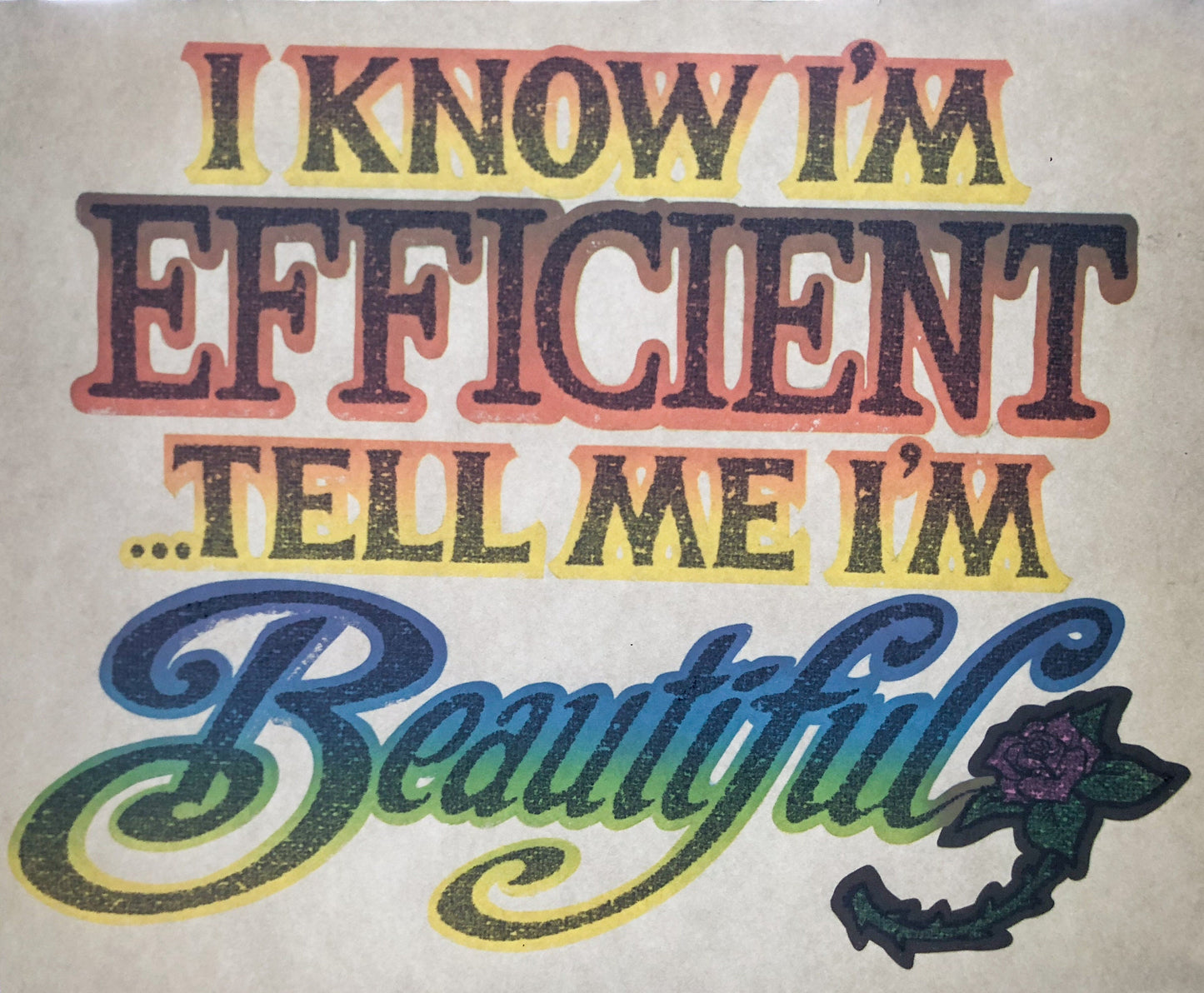 I Know I'm Efficient... Vintage Glitter Iron On Heat Transfer