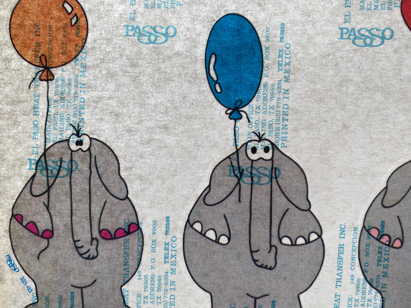 Elephants with Balloons Vintage Iron On Heat Transfer
