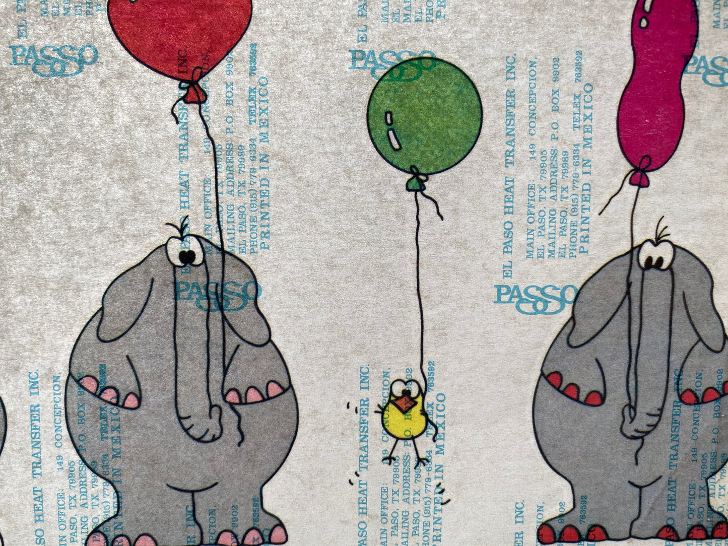 Elephants with Balloons Vintage Iron On Heat Transfer
