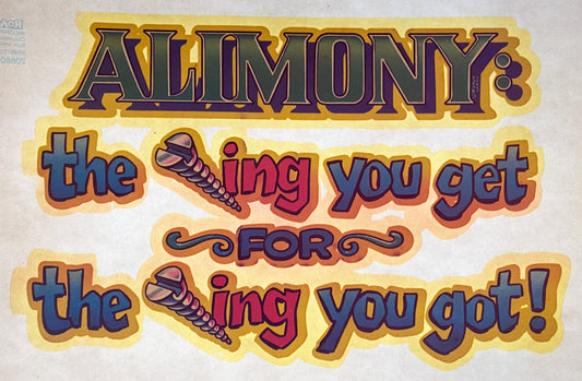 Alimony... Vintage Glitter Iron On Heat Transfer
