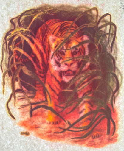 Tiger in Tall Grass Vintage Iron On Heat Transfer
