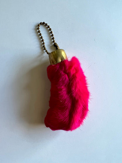 Vintage Fuchsia Pink Lucky Rabbit's Foot Keychain