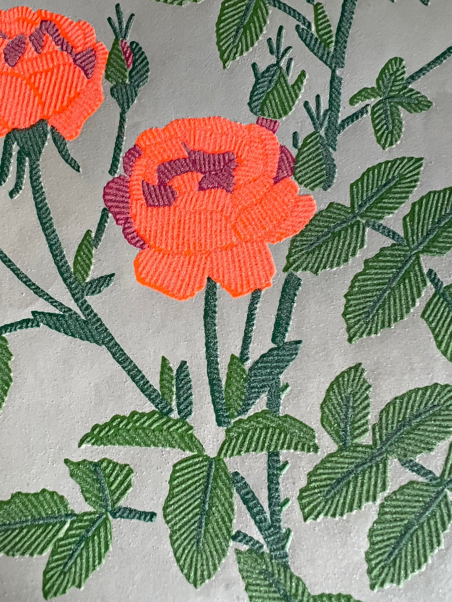 Orange Flowers Vintage Iron On Heat Transfer with Gritty Ink