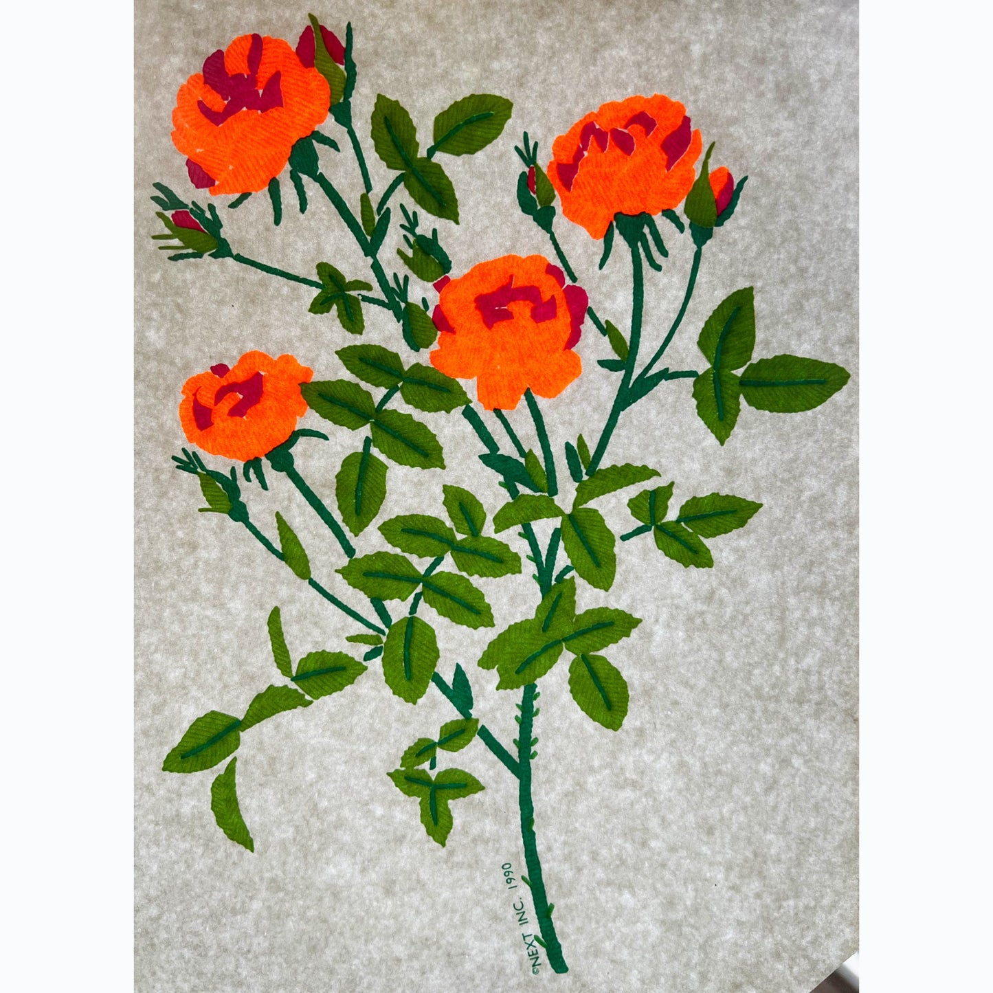 Orange Flowers Vintage Iron On Heat Transfer with Gritty Ink