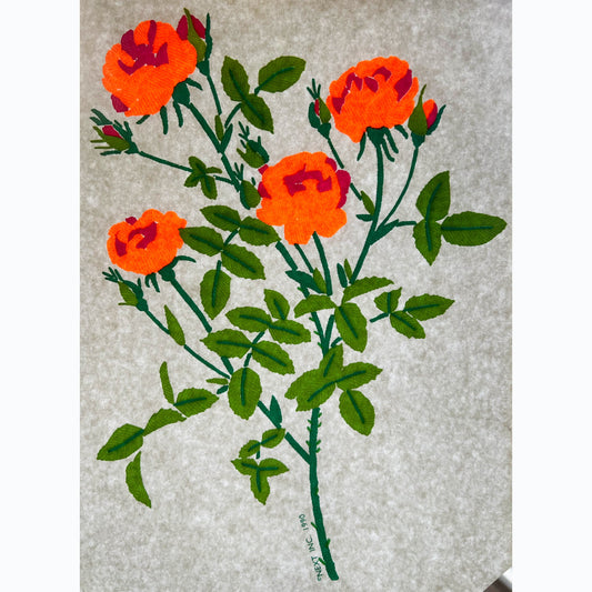 Orange Flowers Vintage Iron On Heat Transfer with Gritty Ink