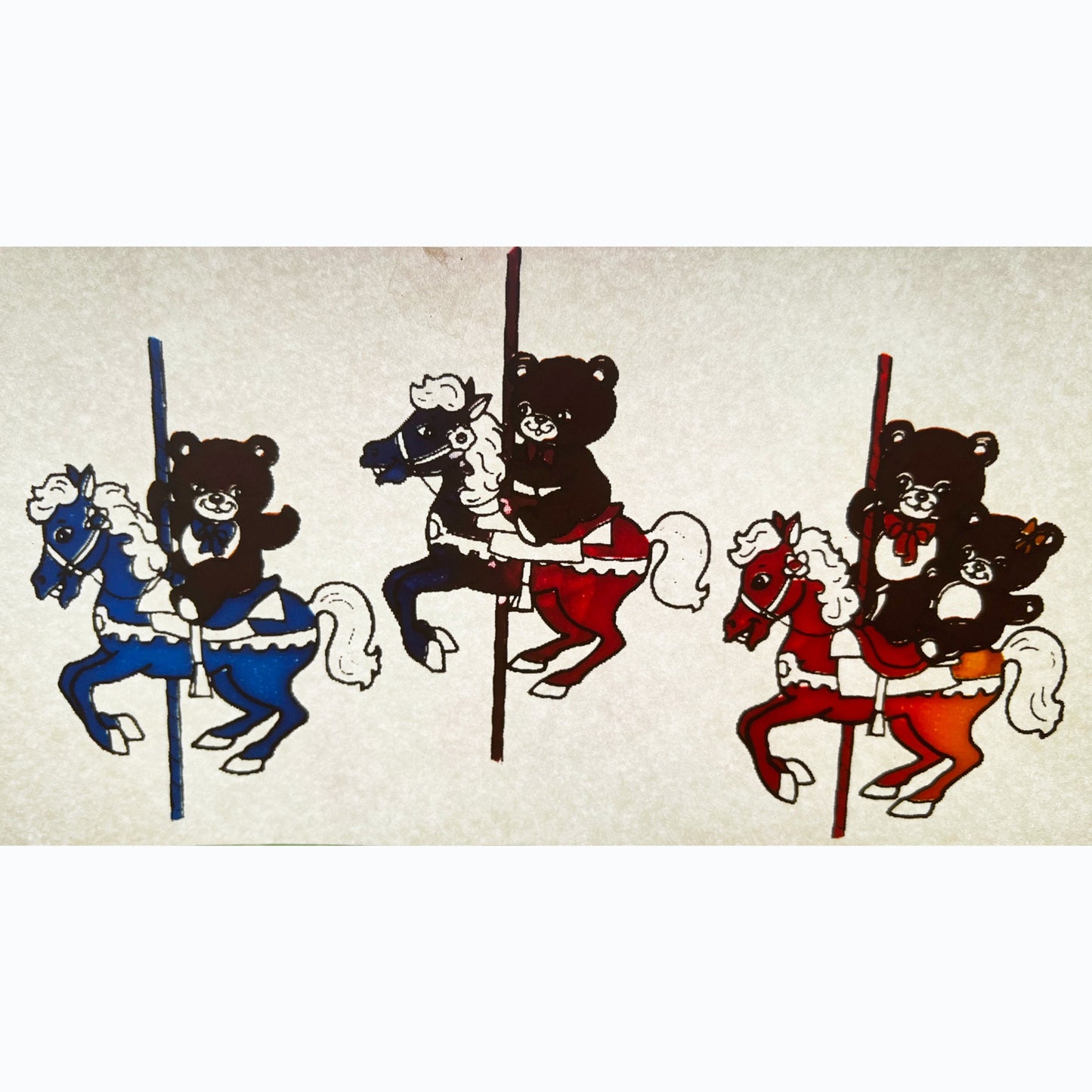 Teddy Bear with Carousel Horses Vintage Iron On Heat Transfer