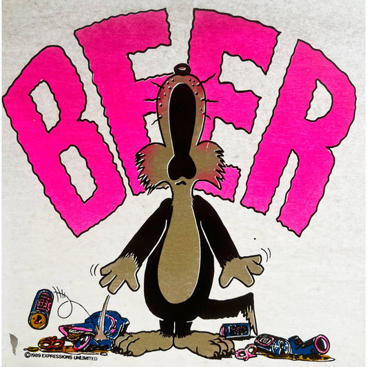 BEER with Yelling Cat Vintage Iron On Heat Transfer