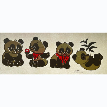 Four Pandas Vintage Iron On Heat Transfer