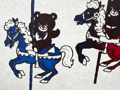 Teddy Bear with Carousel Horses Vintage Iron On Heat Transfer