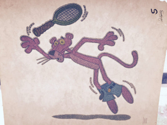 Pink Panther Playing Tennis Vintage Glitter Iron On Heat Transfer